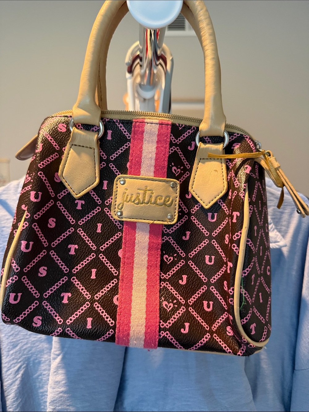 Justice Pink and Cream Patterned Dome Satchel